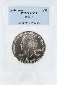 1993-P PCGS MS70 Jefferson Silver Modern Commemorative Dollar - Picture 1 of 2