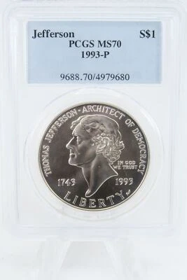 1993-P PCGS MS70 Jefferson Silver Modern Commemorative Dollar - Image 1 of 2