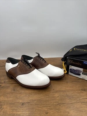 НОВЫЕ классические сухие мужские туфли для гольфа Footjoy белое шагреневое коричневое кожаное седло 12,5E - Изображение 1 из 4