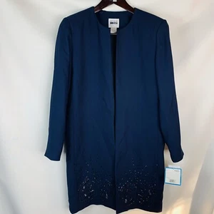 Leslie Fay Women's Petite Jacket Blazer Coat Size 8P Long blue Sequins Beads NWT - Picture 1 of 8
