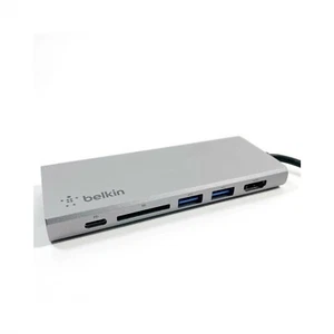 BELKIN USB-C MULTIMEDIA HUB 1 HDMI ETHERNET 60W PD PC MAC *REFURB1* F4U092BTSGY - Picture 1 of 3