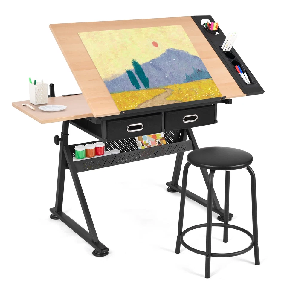 Zeichentisch Schreibtisch Verstellbar Architektentisch mit Hocker Bürotisch - Bild 1 von 1