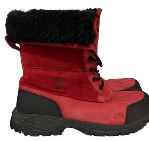 UGG Butte Mens Boots Cuffable Waterproof Leather Fur Winter Snow Red Size 10 - Picture 1 of 8