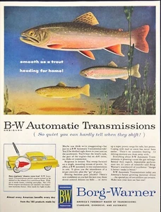 1955 Borg-Warner Automatic Transmissions Smooth as a Trout Vintage Print Ad - Picture 1 of 6