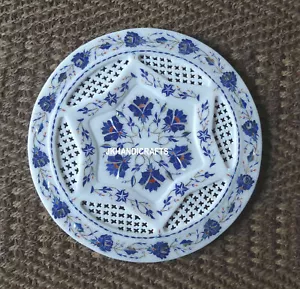11" White Marble Round Serving Plate Lapis Inlay Home & Kitchen Décor Gifts Art - Picture 1 of 3