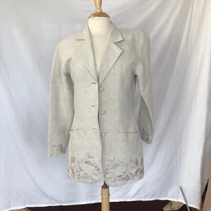 Vintage 90s  Ann Taylor beige 100%  linen blazer Embroidered Small - Foto 1 di 6