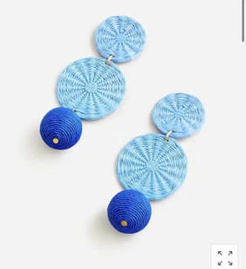 J Crew Blue Disc Ball Raffia Triple Drop Large Statement Earrings NWT NEW - Picture 1 of 19
