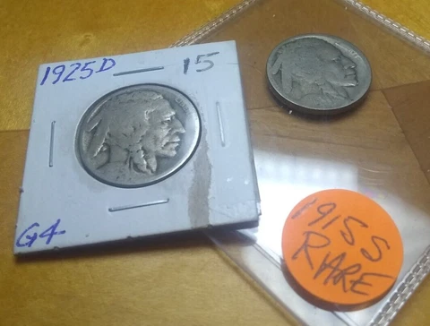 Lot of 2 very rare Buffalo Nickels. 1915s, 1925d Cover