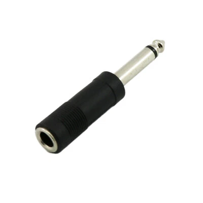 1x 6.35mm 1/4" Mono Male to 6.35mm Female Jack Audio Adapter Nickel plated Black - Image 1 of 4