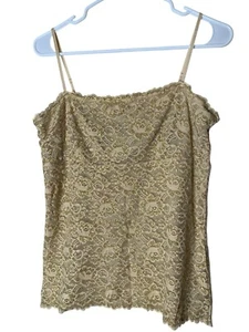New York Co Gold Metallic Lace Trim Lined Cami Top Size L Y2K Romantic Preppy - Picture 1 of 8