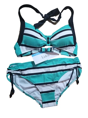 Lidea Bikini Größe 36 C Cup Bademode Grün Weiß Schwarz Neckholder Badebekleidung - Bild 1 von 2