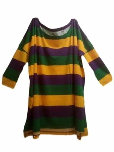 Off Shoulder Oversized S/M 12 -20 Mardi Gras Stripe Purple Green Yellow Womens S - Picture 1 of 1