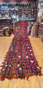 Breathtaking Cr1920-1940's Antique Natural Dye Wool Kilim 3'9×17'5 - Picture 1 of 11