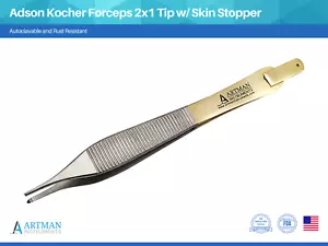 Adson Kocher Forceps with Skin Stopper & Serrated 2x1 Tip ARTMAN - Picture 1 of 8