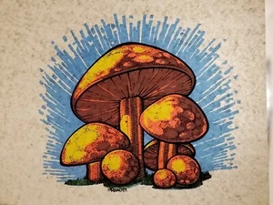 Vintage Iron On Heat T-Shirt Transfer: Roach MUSHROOMS SHROOMS  DAY-GLO - Picture 1 of 3