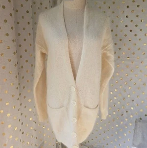Moda International Cream Angora Long Line Cardigan Sweater Size Medium - Picture 1 of 10