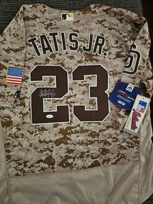 Fernando Tatis Jr. Autographed San Diego Authentic Majestic Jersey- Camo JSA COA - Image 1 of 4