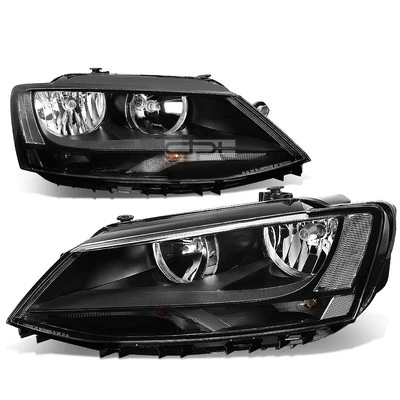Fit 2011-2018 VW Jetta Mk6 Pair Black Housing Clear Corner Headlight/Lamp Set - Image 1 of 4