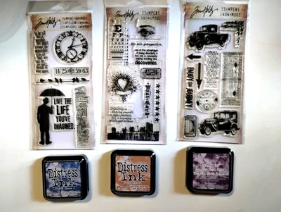 Tim Holtz  Stampers Anonymous  3 Clear Stamps & 3 Distress Ink Pads - Image 1 of 4