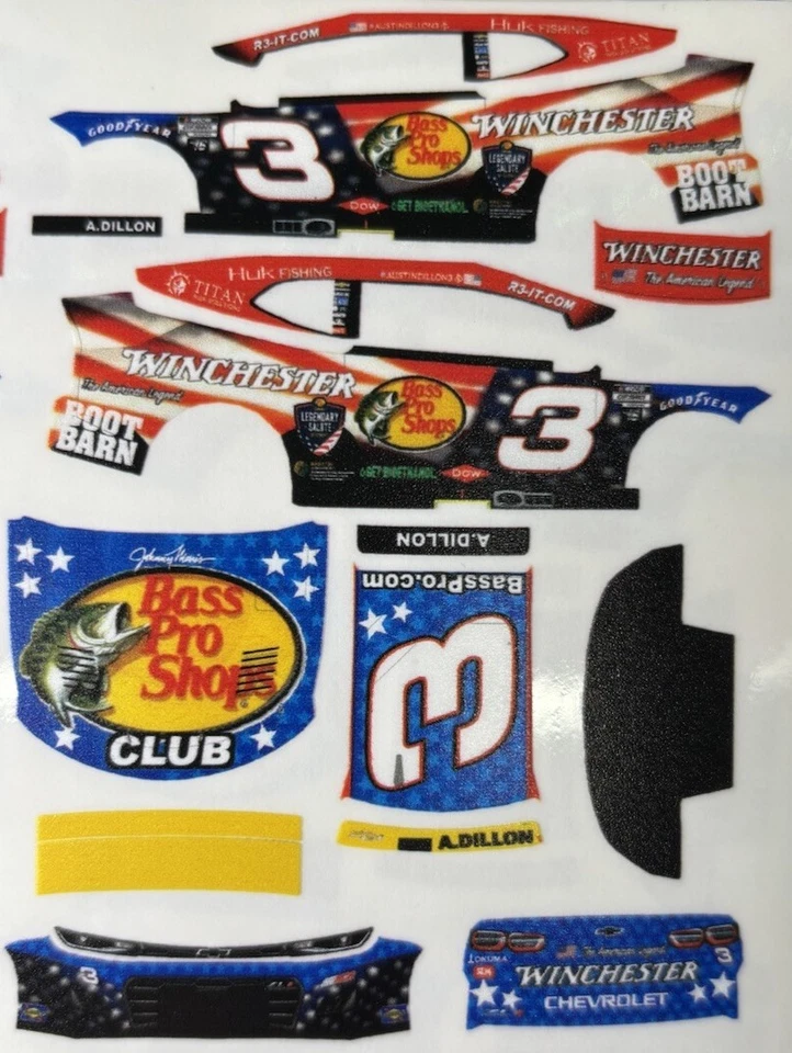 Custom 2025 Austin Dillon #3 BPS Salutes 1/64 Scale NASCAR Peel & Stick Decals - Image 1 of 1