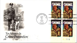 Vintage FDC USPS Scott #2102 McGruff The Crime Dog Block Of 4 c1984 Artcraft - Picture 1 of 4