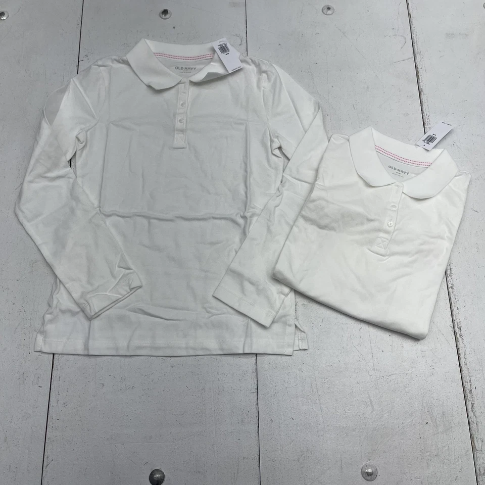 Old Navy Shirt Girls Medium 8 White Long Sleeve Polo Lot 2 Uniform Peter Pan - Image 1 of 4