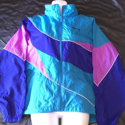 Chaqueta cortavientos Reebok vintage para mujer talla mediana años 90 púrpura azul verdoso Foto 1 de 4