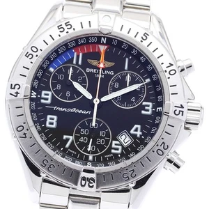 BREITLING WATCH A53340 TRANSOCEAN CHRONOGRAPH QUARTZ MOVEMENT BLACK DAL SS MEN'S - Picture 1 of 7