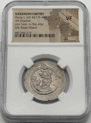 Peroz I (AD 457/9 - 484) AR Drachm – Silk Road Hoard – NGC Ancients - Image 1 of 2