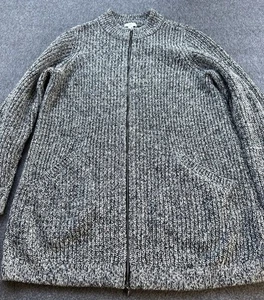 J Jill Sweater Womens Medium Full Zip Knit Long Cardigan Pockets Wool Blend - Picture 1 of 12