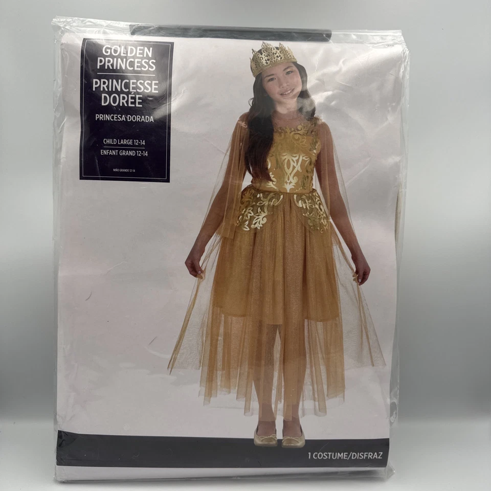 Golden Princess Gold Queen Suit Halloween Child Costume Size Child L 12-14 - Image 1 of 1