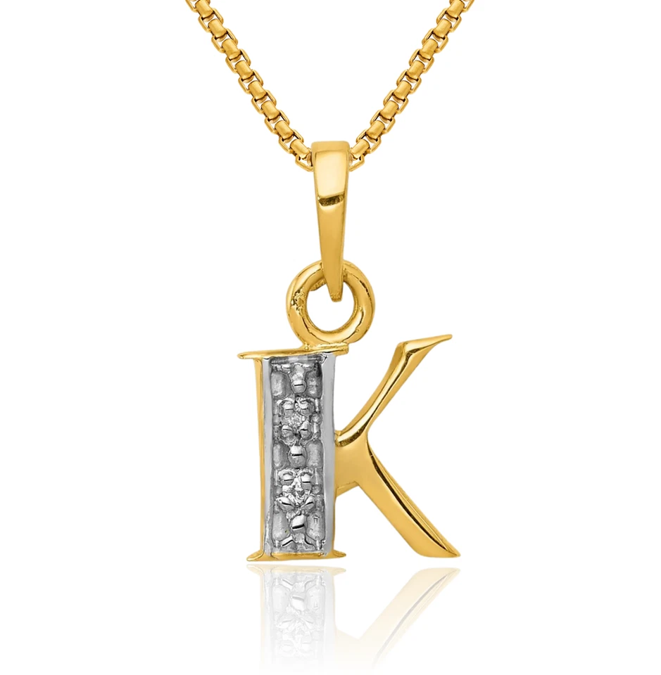 Collar inicial de diamantes con letra K de oro amarillo macizo de 14K Foto 1 de 1