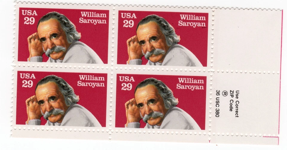 Scott #2538 William Saroyan Zip Block of 4 Stamps - MNH - Image 1 of 1