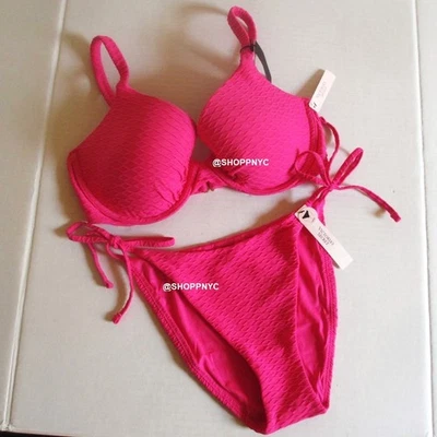 Conjunto de bikini Victorias Secret Swim 34DD Icon push up top con corbata lateral rosa intenso Foto 1 de 4