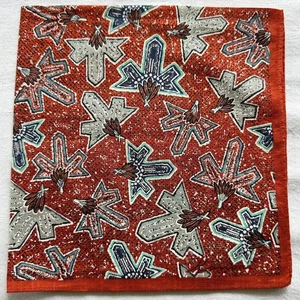VTG Handkerchief Red Orange Cotton Abstract Art Geometric Fan Pocket Square 17" - Picture 1 of 3