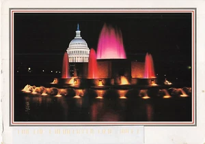 Vintage US Capitol Building at Night Red Pink Fountain Washington DC Postcard - Picture 1 of 2