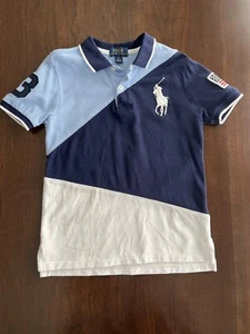 Ralph Lauren Polo Navy Light Blue Short Sleeve Big Pony Patriotic Flag Boys 6 - Picture 1 of 8