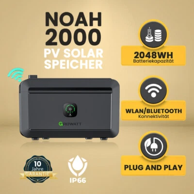Growatt NOAH 2000 Solarspeicher 2048Wh LiFePo4 Akku Speicher PV Balkonkraftwerk
