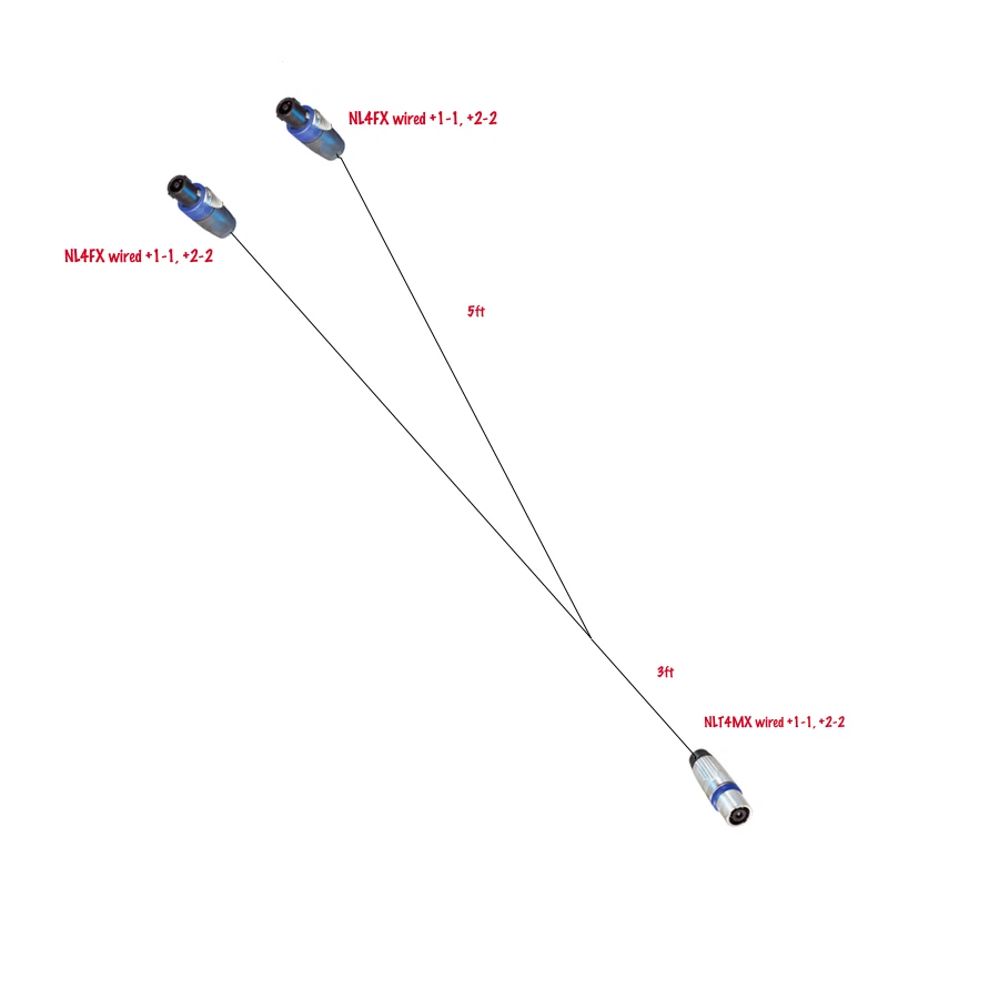 CBI Speaker Speakon Y Cable 4 Cond NLT4FX Split to two NL4FX 4 cond. 8Ft Biamp - Image 1 of 1