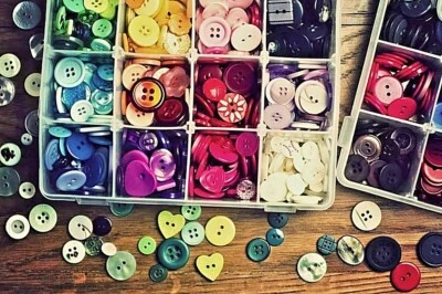 Craft Buttons Assorted Colours Red Blue Purple White - Pack for Crafts & Art - Image 1 of 4