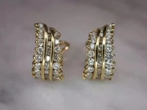 Simulated Round Diamond Women's Gifted Hoop Earrings In 14K Yellow Gold Plated - Picture 1 of 5