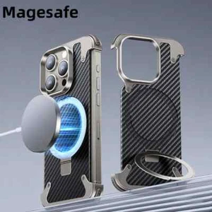 Funda sin marco de metal con imán de fibra de carbono para iPhone 15 Pro Max 14Pro - Imagen 1 de 21