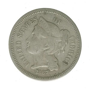 USA 3 Cent Nickel 1867 F - Picture 1 of 2