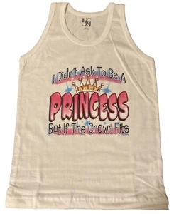 "Princess Crown" Girls Tank Top, 100% Cotton, white , Free Shipping - Picture 1 of 1