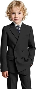 Boys Suits Peak Lapel Double Breasted Slim Fit Formal Wedding Groom Two Pieces - Picture 1 of 27