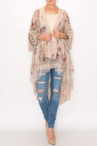 NWT ORIGAMI cardigan LACE Magnolia WESTERN DUSTER bohemian SM-4X  KIMONO beige - Picture 1 of 4