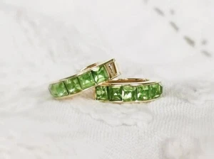 2.50 Ct Princess Cut Green Peridot Huggie Hoop Earrings 14K Yellow Gold Plated - Picture 1 of 4