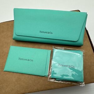 Authentic-Tiffany Eyeglass-Sunglass Leather Case With Cloth Nice Pre Owned Shape