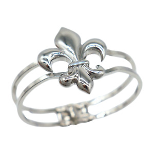 Women Silver Metal Wrist Cuff Bracelet Fleur De Lis Charm Classy Fashion Jewelry