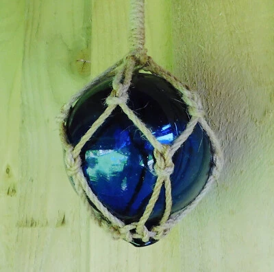 Glass Float Nautical Sea Fishing Buoy Blue | 4"/10cm Dia With Rope Hanger NEW - Image 1 of 4